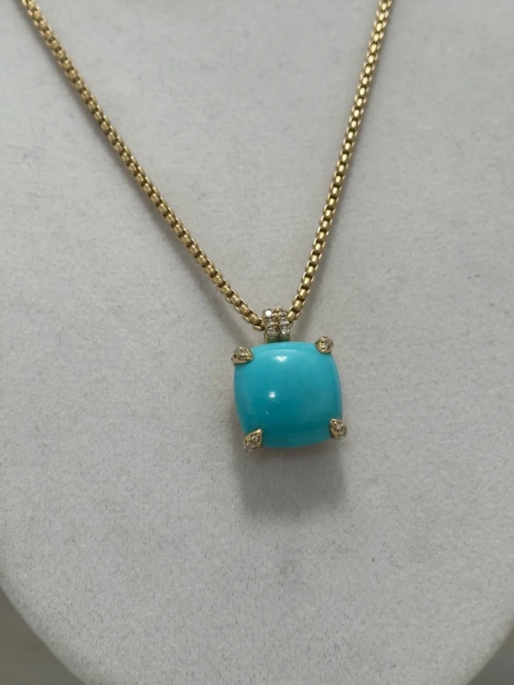 David Yurman 18K Yellow Gold Chatelaine Turquoise Diamond Pendant Necklace - Picture 7 of 11